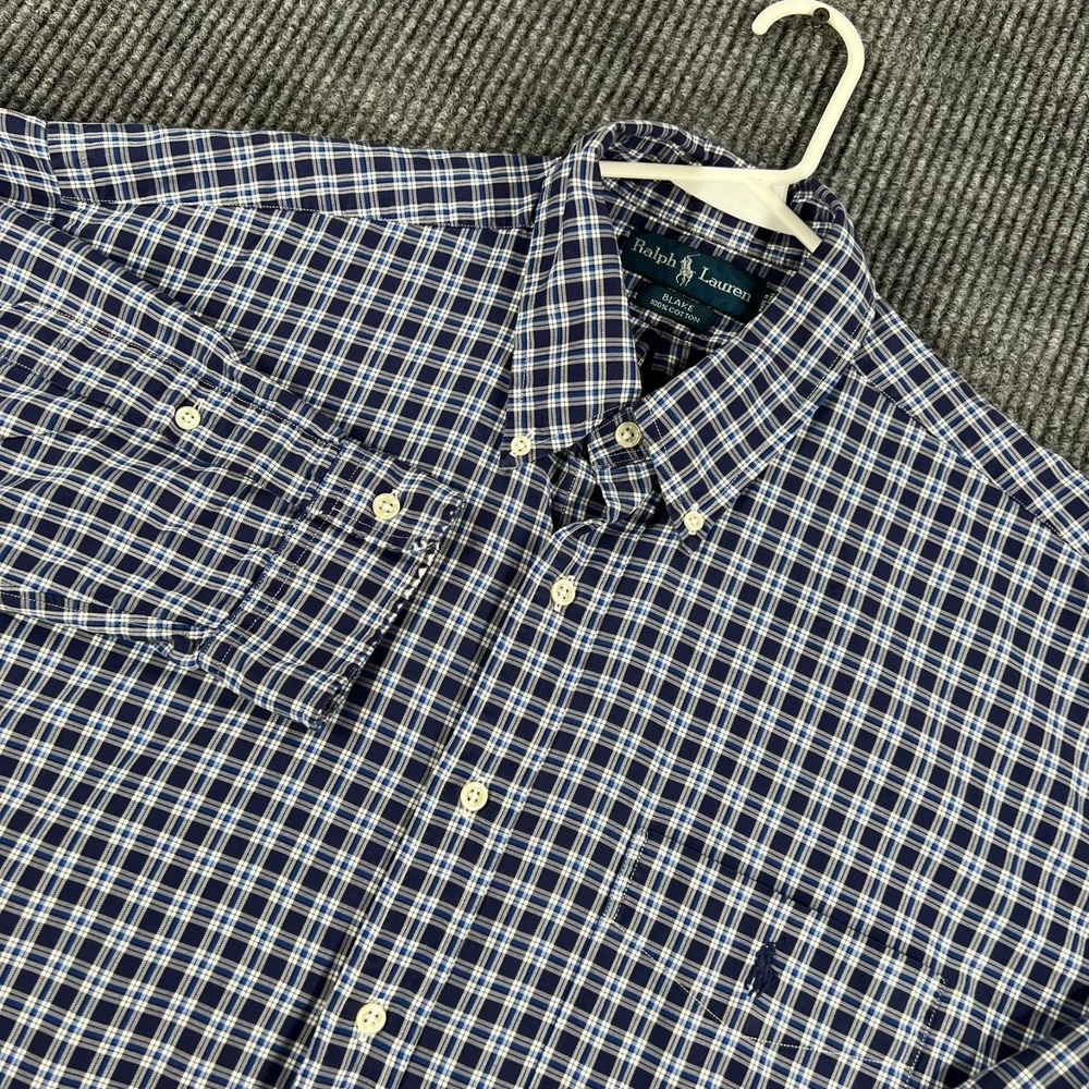 Ralph Lauren Shirt Mens XL Extra Large Blue Plaid Long Sleeve Button Down Blake